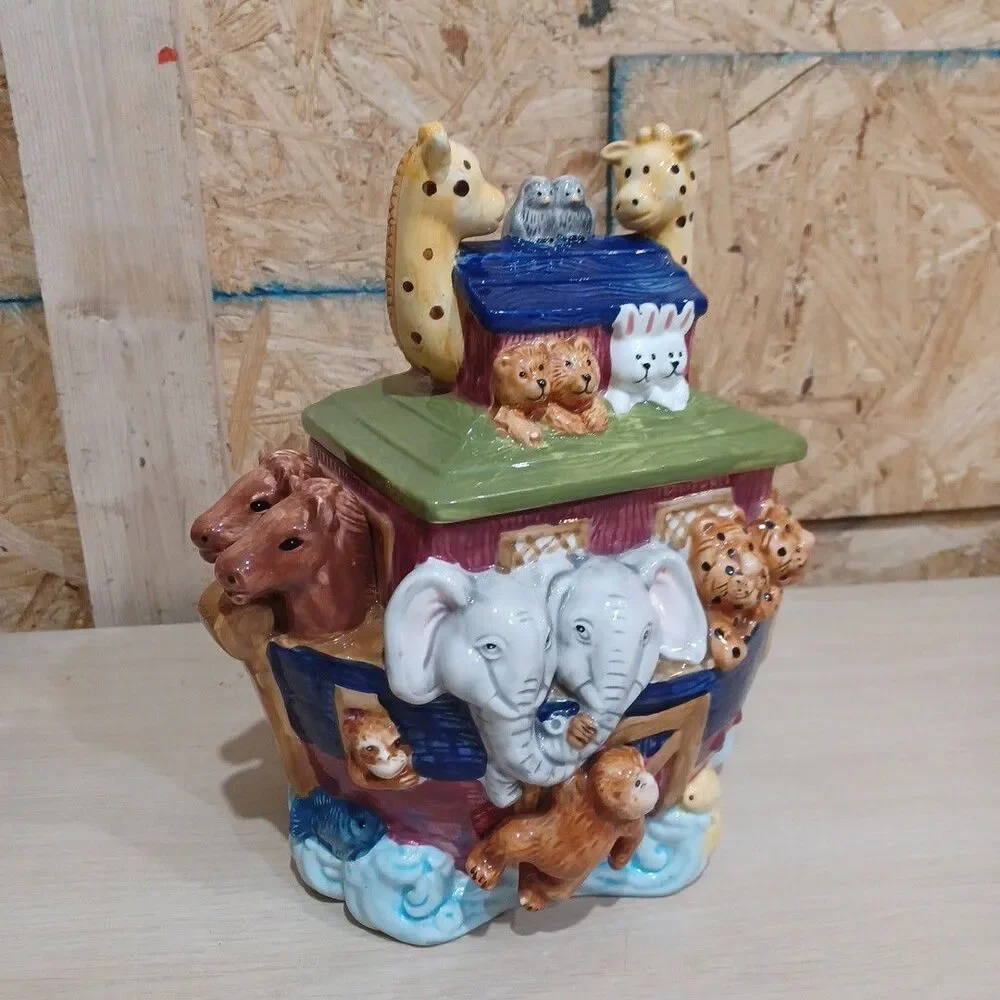 Vintage Noah’s Ark Ceramic Cookie Jar | Animal Ark Canister | Whimsical Biblical